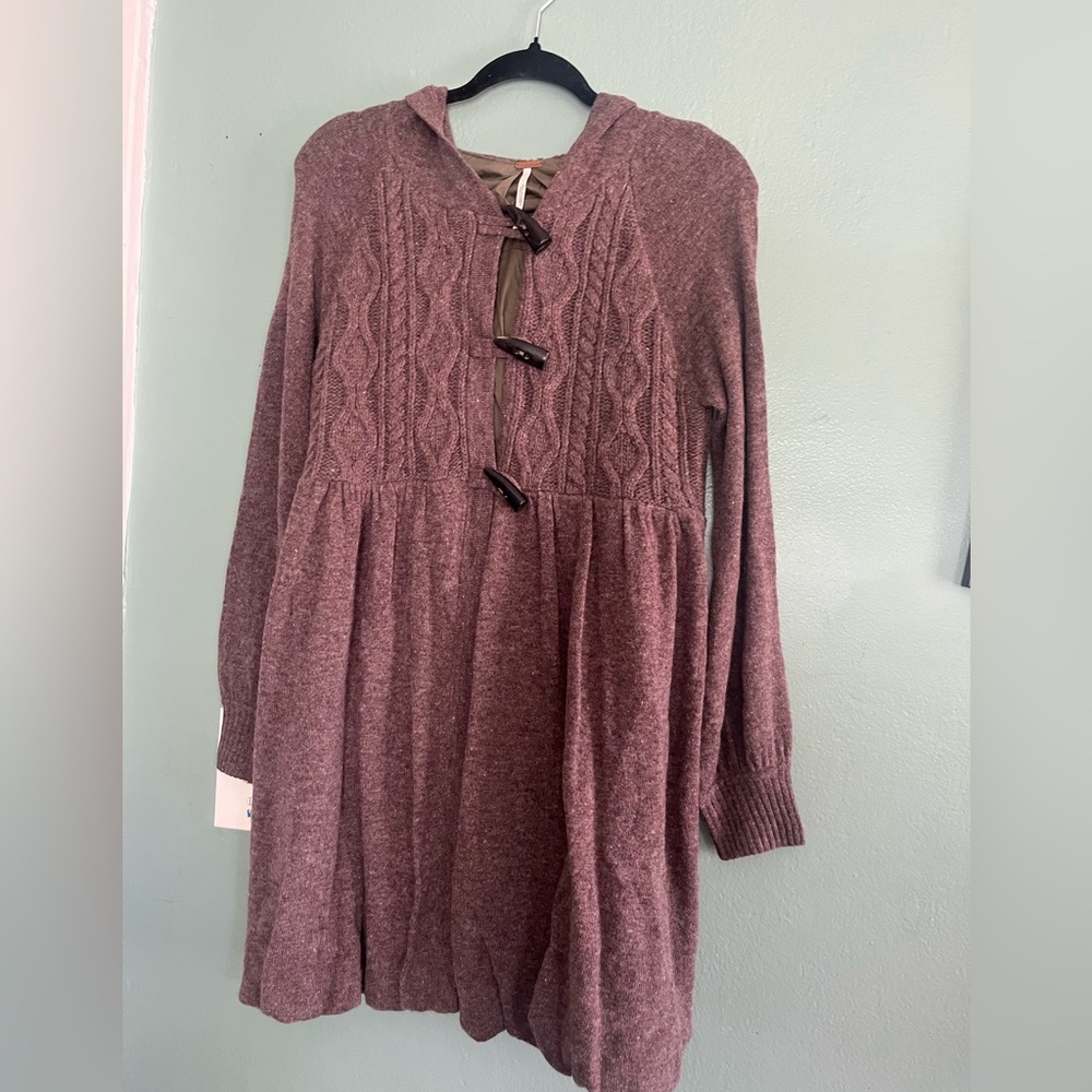 Vintage free People lambswool cardigan with hood size xs boho chic petite
